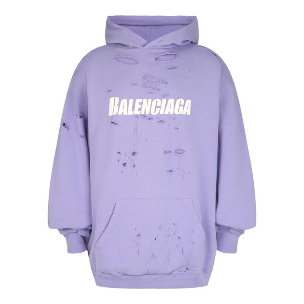 Balenciaga Caps Destroyed Hoodie Purple Mens